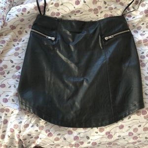 Mink pink black leather skirt